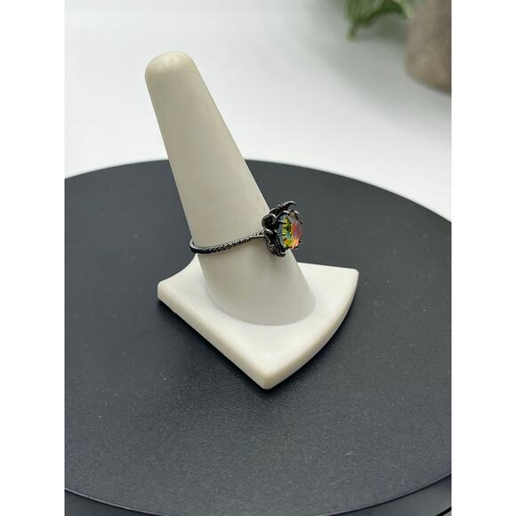 FJ Fragrant Jewels Black Sterling Round Blue CZ Stone Spider Prong Ring Sz 9.5 - Picture 2 of 8